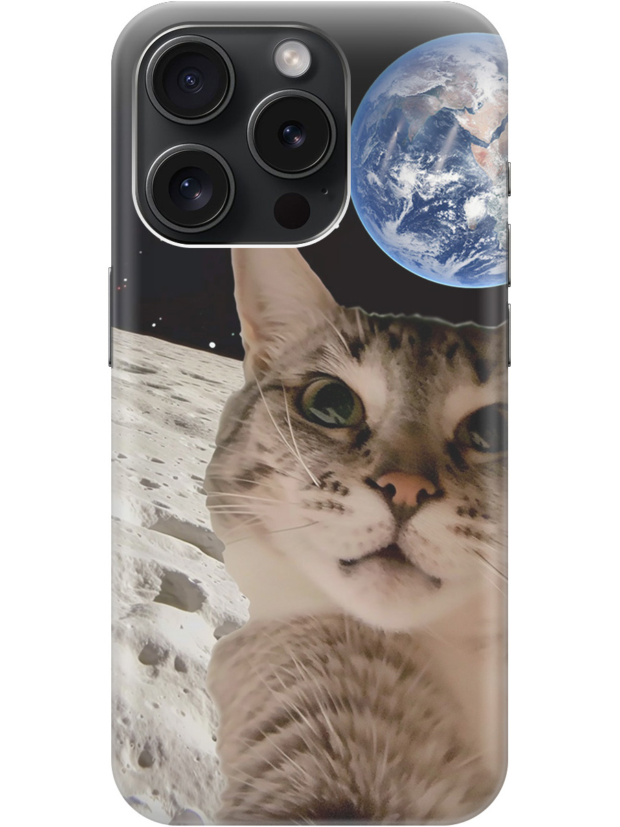 

Силиконовый чехол на Apple iPhone 15 Pro с принтом "Котик на луне", Прозрачный;белый;серый;черный, 775148012