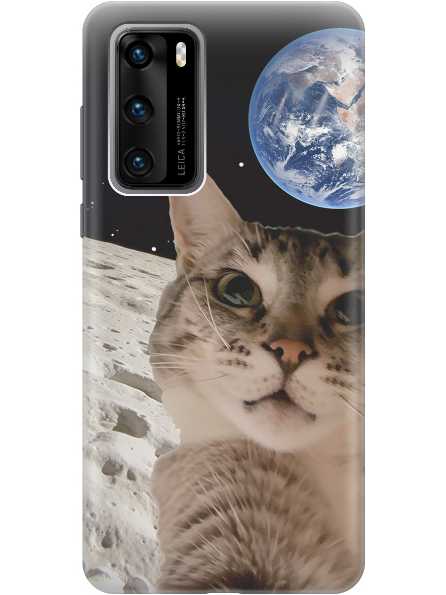 

Силиконовый чехол на Huawei P40 с принтом "Котик на луне", Прозрачный;белый;серый;черный, 722839312