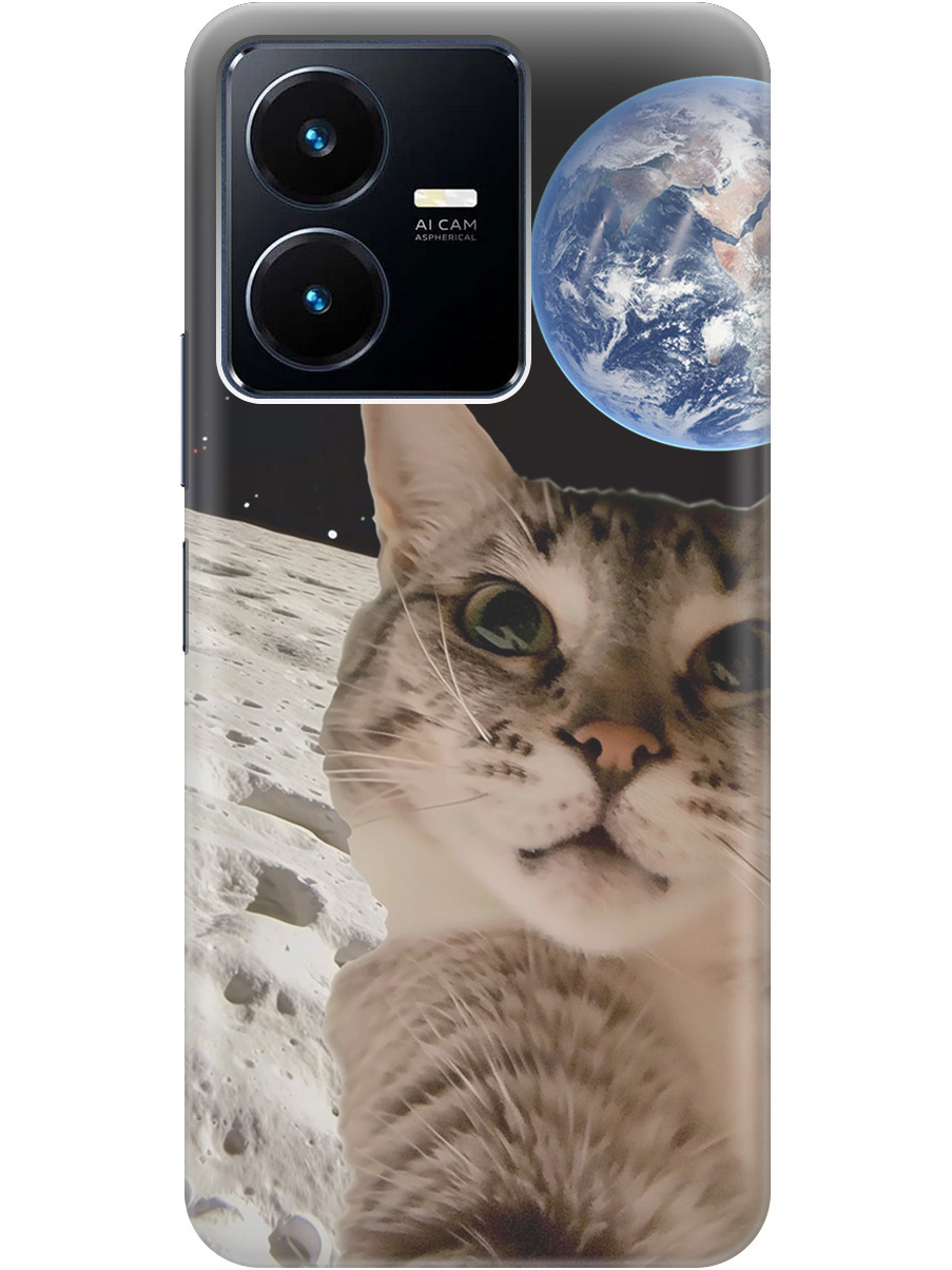 

Силиконовый чехол на Vivo Y22 с принтом "Котик на луне", Прозрачный;белый;серый;черный, 766400612