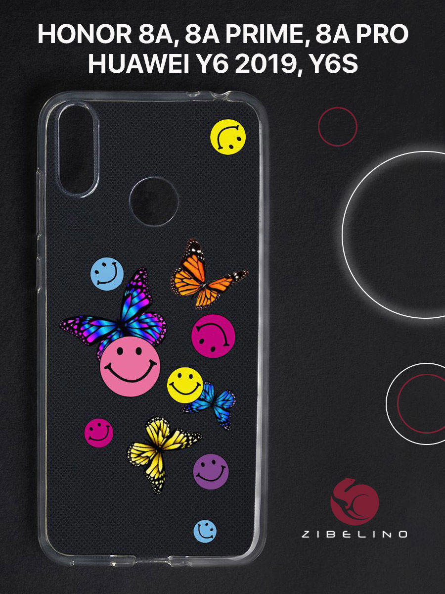 

Чехол для Honor 8A, 8A Prime, 8A Pro, Y6 2019 прозрачный c принтом "ХЭППИ" 1124, ZUTCP-HUA-HN-8A