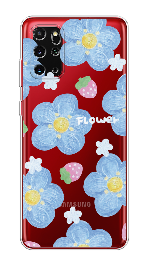 

Чехол на Samsung Galaxy S20 Plus "Цветы и клубники", Прозрачный;голубой;белый, 29350-1