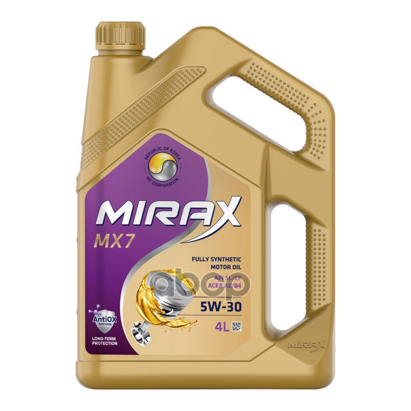 Моторное масло MIRAX синтетическое MX7 SAE 5W30 API SL/CF ACEA A3/B4 4л