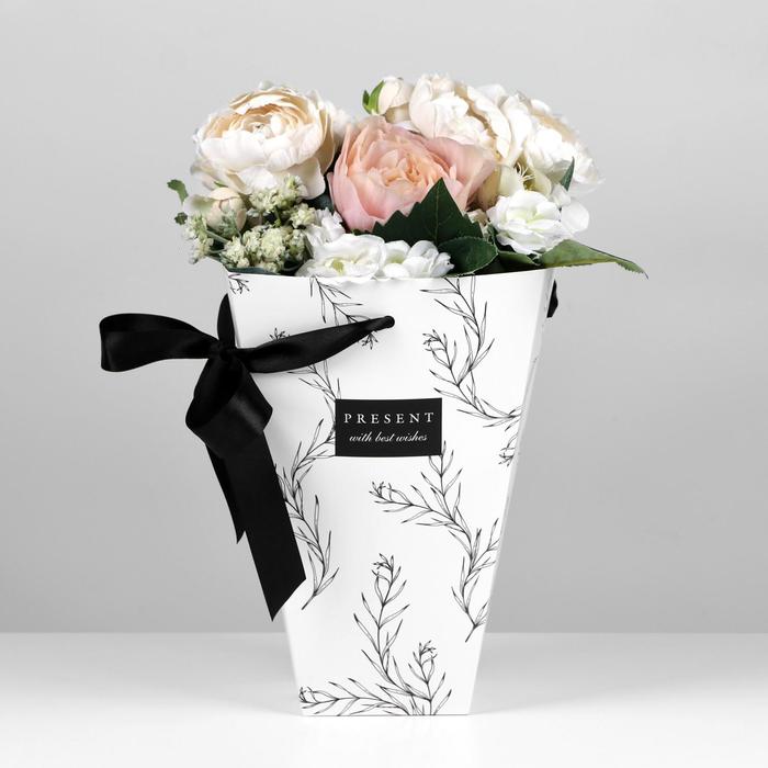

Переноска для цветов на лентах Present with best wishes, 17 х 25 х 9 см, Белый;черный