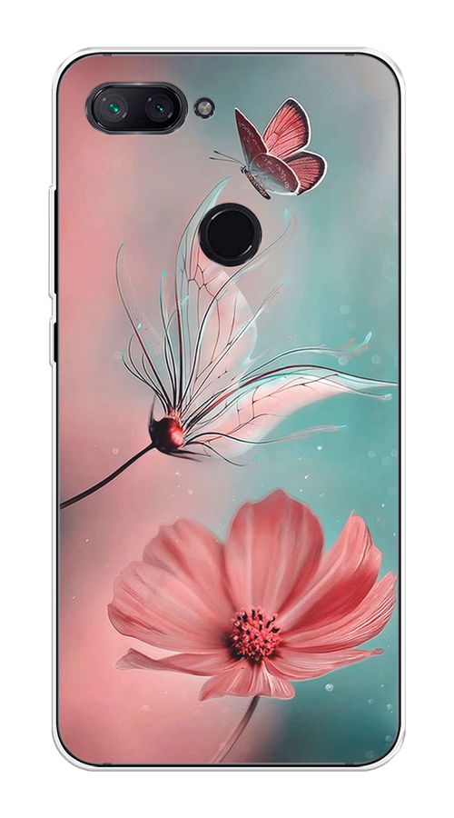 

Чехол на Xiaomi Mi 8 Lite "Бабочка и цветок", Голубой;розовый, 34550-1