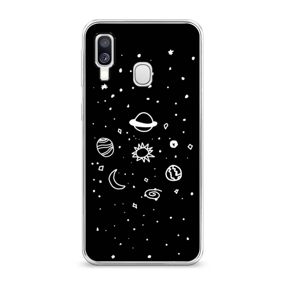 

Чехол на Samsung Galaxy A40 "Дудл солнечной системы", Бежевый;серый, 28050-2