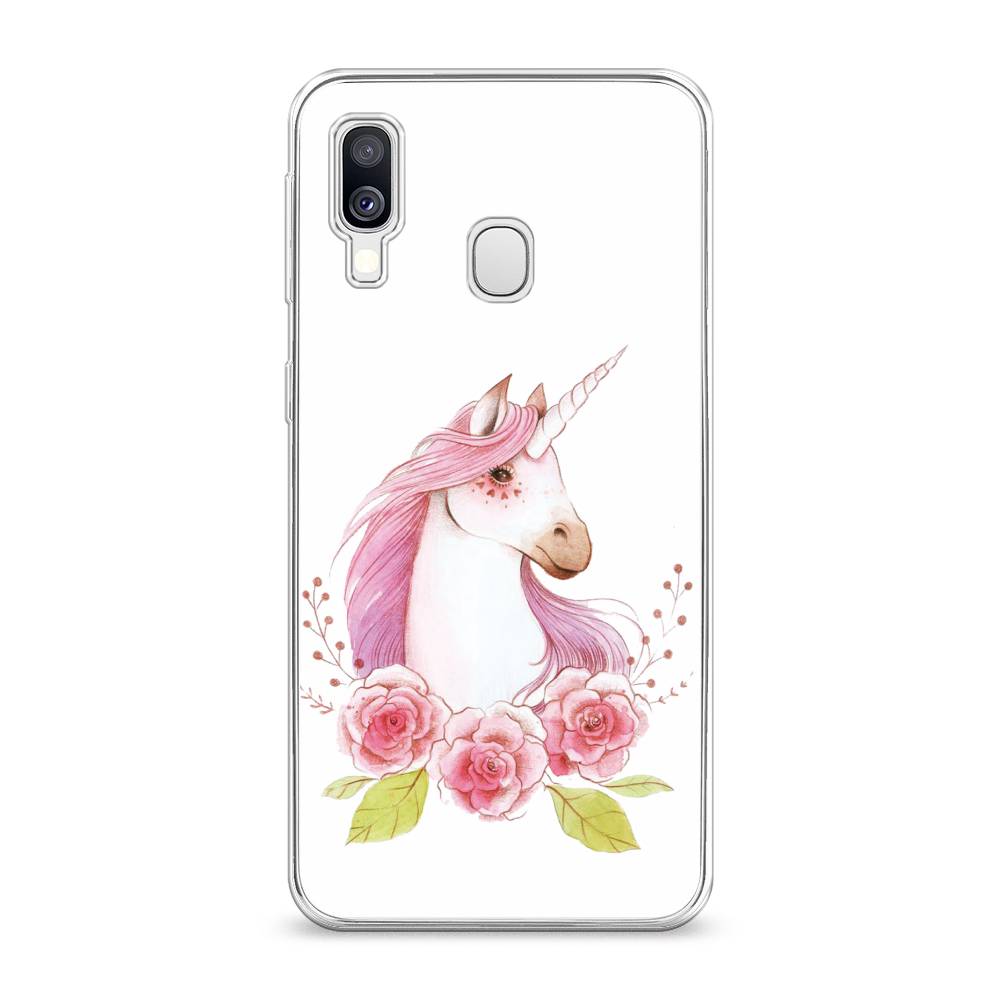 

Чехол на Samsung Galaxy A40 "Единорог цветы", Белый;розовый;серый, 28050-1