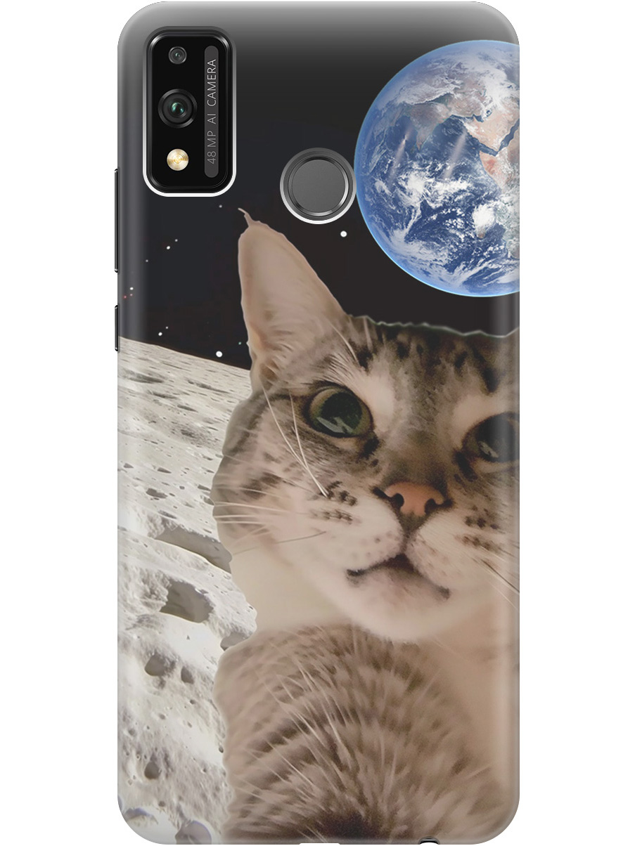 

Силиконовый чехол на Honor 9X Lite с принтом "Котик на луне", Прозрачный;белый;серый;черный, 723565412