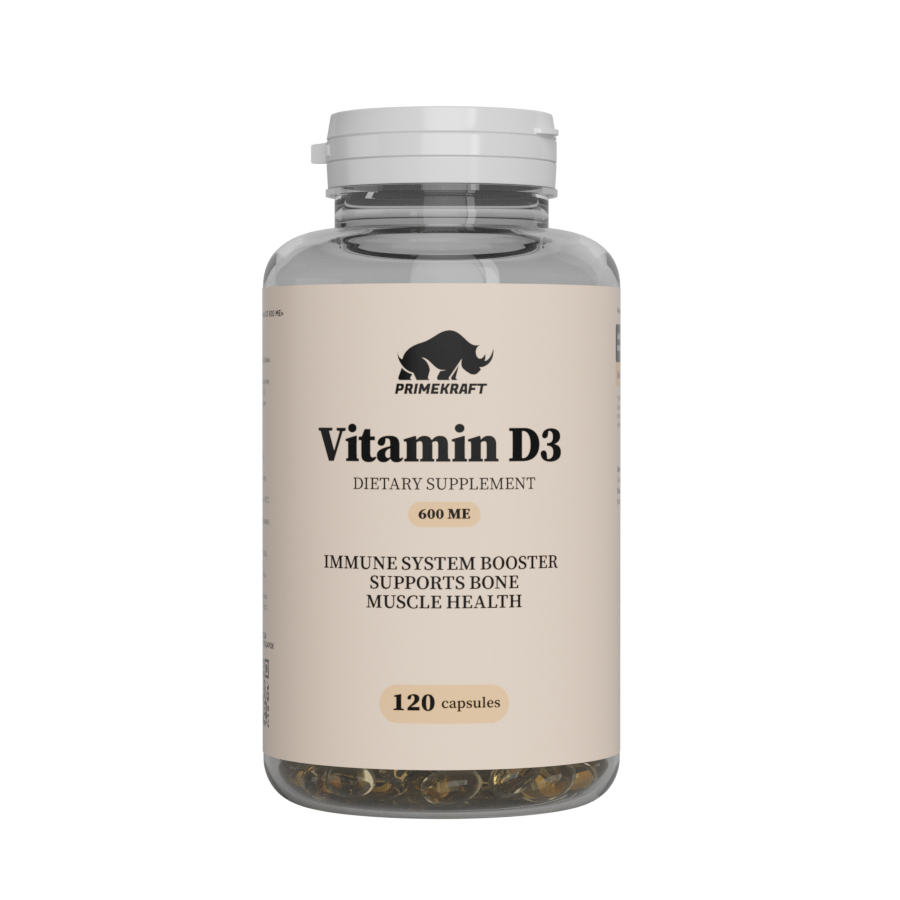 Витамин Д3 Prime Kraft 600 МЕ, Vitamin D3 600 IU, 120 желатиновых капсул