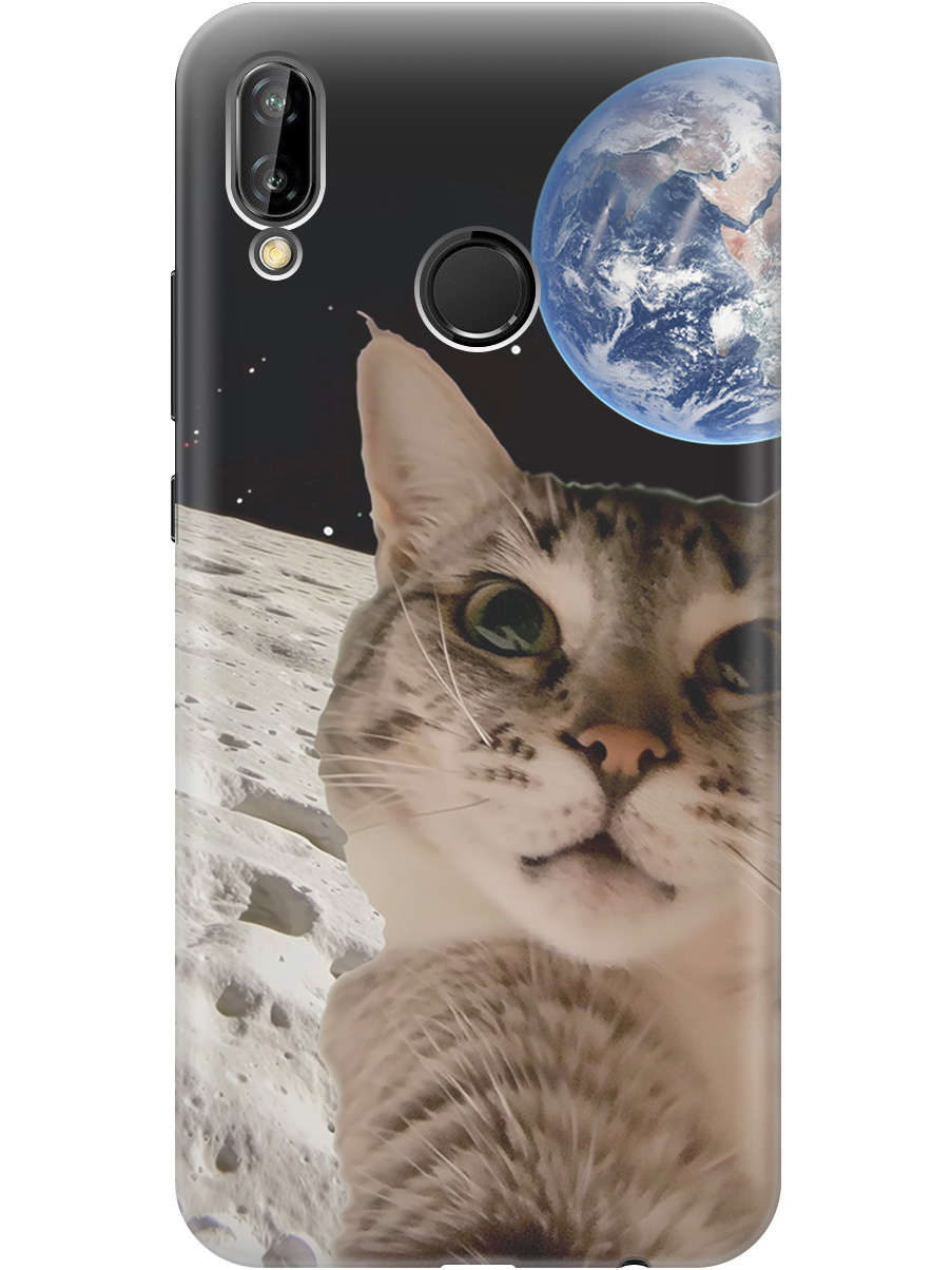 

Силиконовый чехол на Huawei P20 Lite / Nova 3e с принтом "Котик на луне", Прозрачный;белый;серый;черный, 717614212