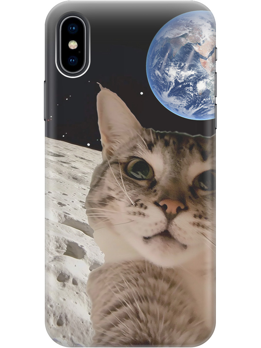 

Силиконовый чехол на Apple iPhone Xs / X с принтом "Котик на луне", Прозрачный;белый;серый;черный, 715365412