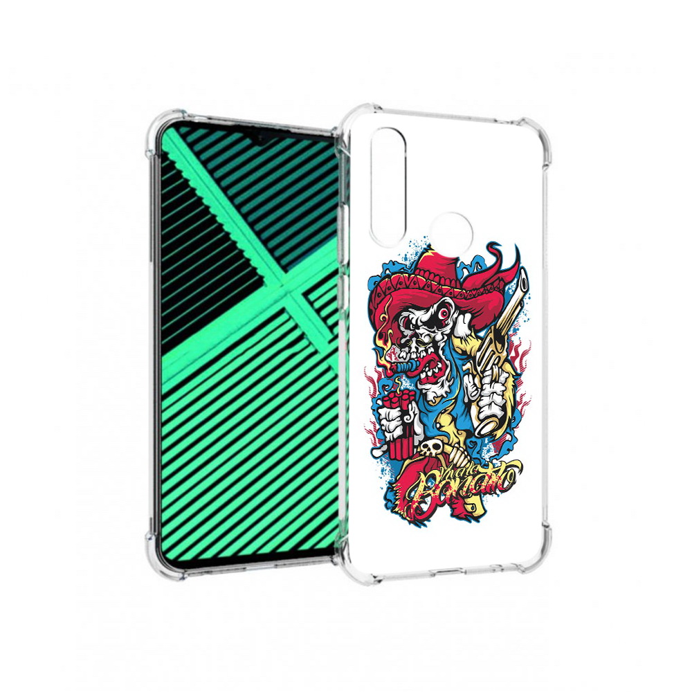 

Чехол MyPads Tocco для Motorola Moto G8 Power Lite нарисованный скелет с писталетом, Прозрачный, Tocco