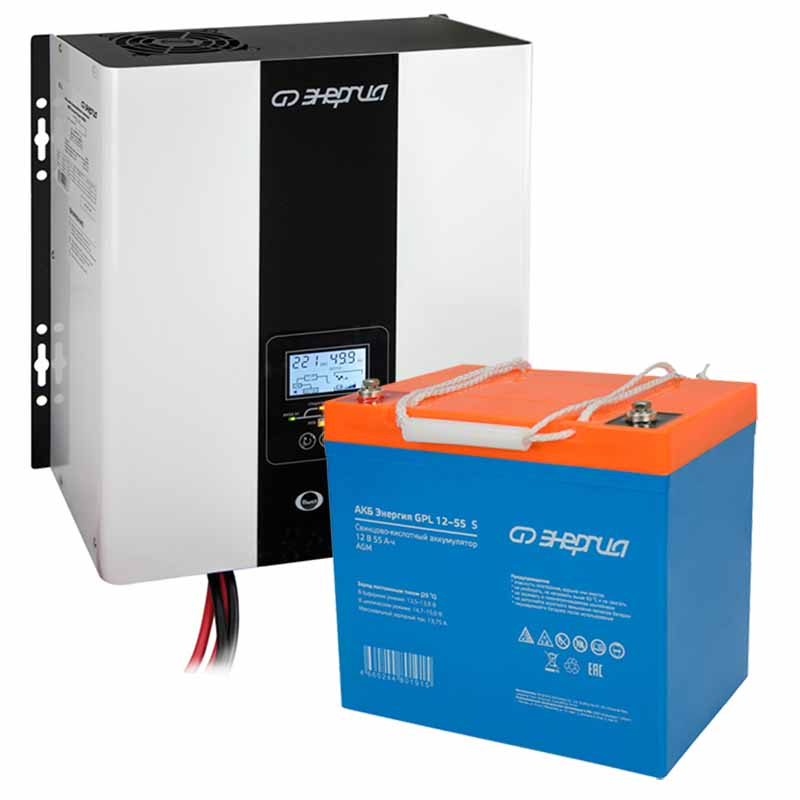 Комплект ИБП для дома Энергия Smart 800 Вт + Аккумулятор GPL S 55Ач 300Вт