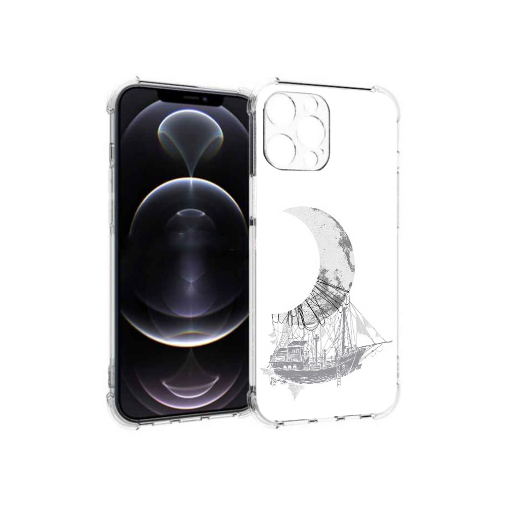 

Чехол MyPads Tocco для Apple iPhone 13 Pro Max черно белый корабль полумесяц, Прозрачный, Tocco