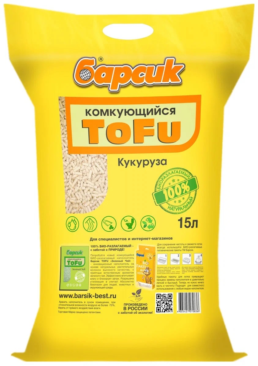 фото Наполнитель барсик tofu кукурузный, 15 л