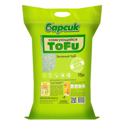 фото Наполнитель барсик tofu зелёный чай 15 л