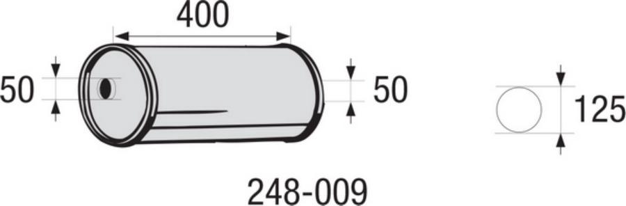 

248-009_глушитель универсальный! круглый L=400мм, D=125мм, вход-выход d=50мм