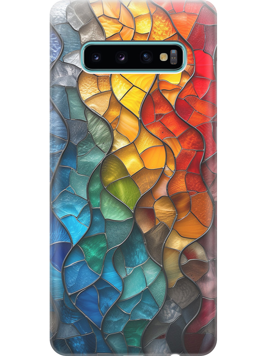 

Силиконовый чехол на Samsung Galaxy S10+ с принтом "Разноцветный витраж", Прозрачный;желтый;синий;черный, 720461131