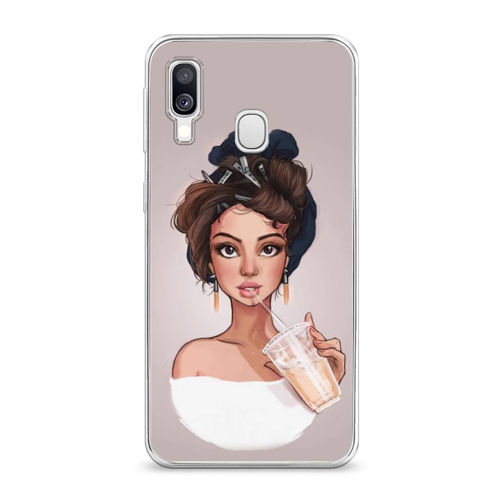 

Чехол на Samsung Galaxy A40 "Девушка с фраппе", Серый, 28050-6