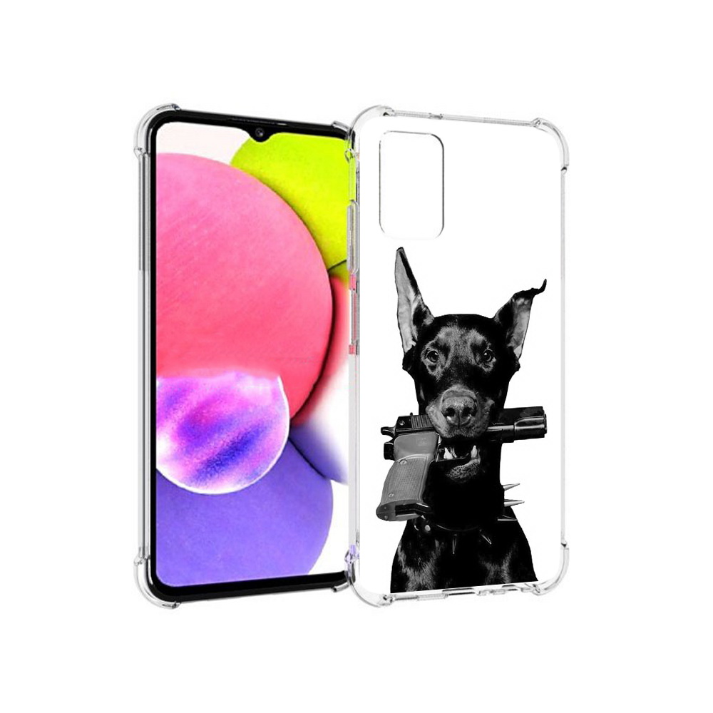 

Чехол MyPads Tocco для Samsung Galaxy A03s доберман с пистолетом (PT162170.549.331), Прозрачный, Tocco