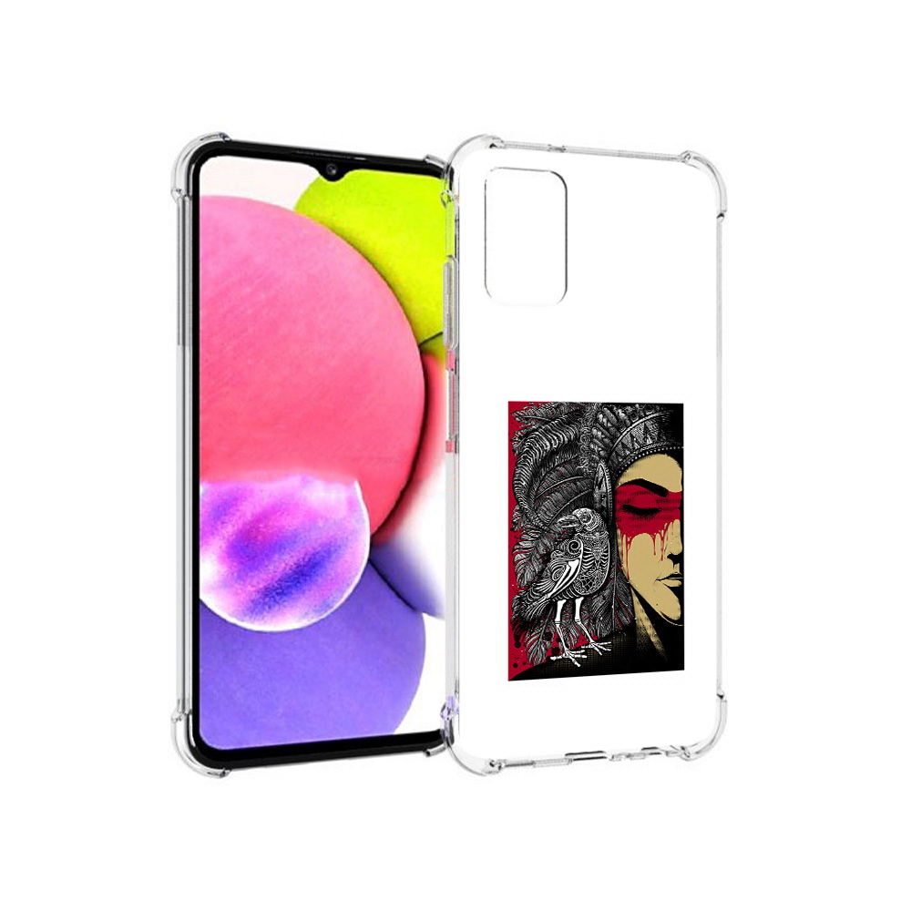 

Чехол MyPads Tocco для Samsung Galaxy A03s девушка с вороном в абстракции, Прозрачный, Tocco
