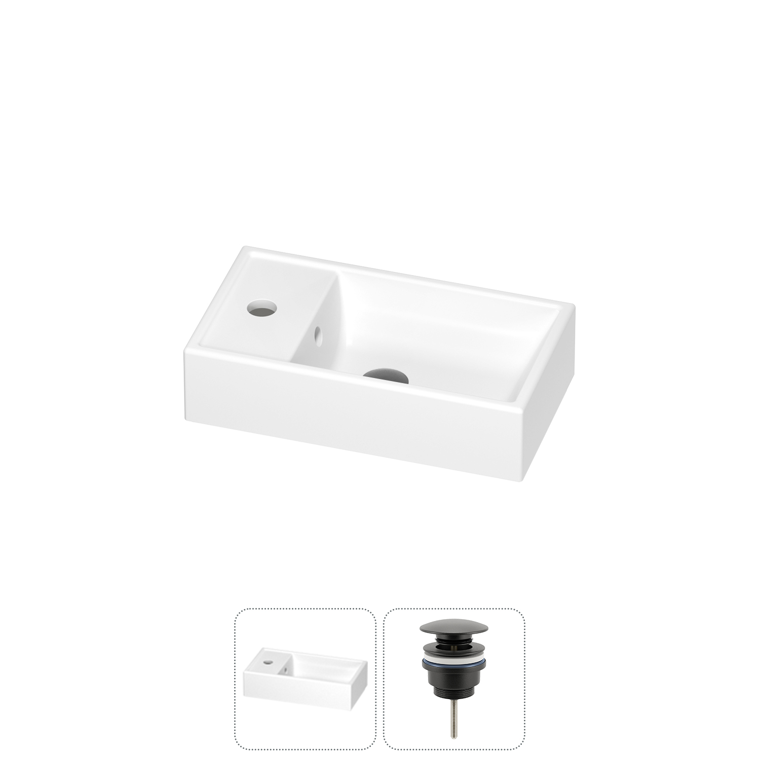 

Маленькая раковина для ванной комнаты или туалета Wellsee WC Area 202011560 в наборе 2 в 1, Глянцевый белый, 151801_dc_universal_2