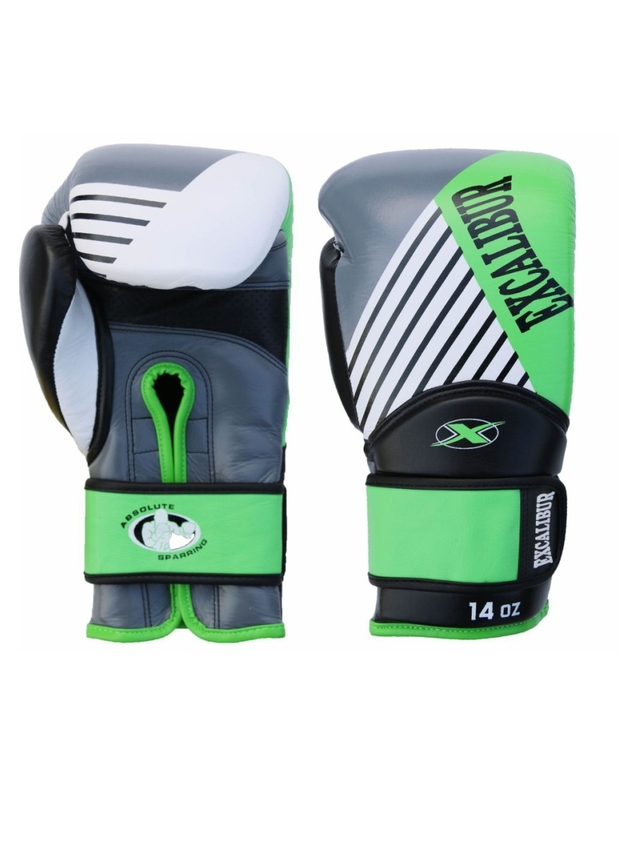 фото Перчатки боксерские excalibur 8065/03 black/white/green pu (10 унций)