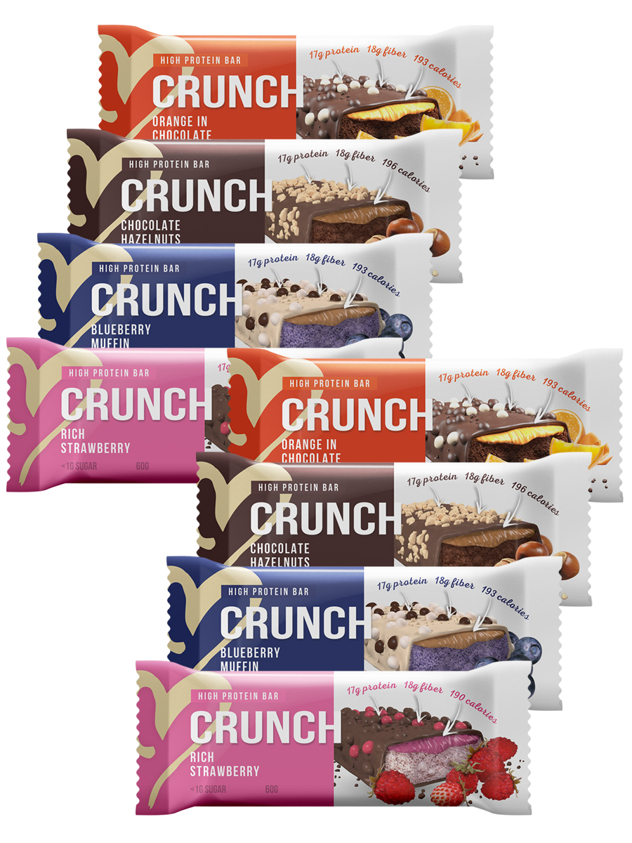 

Ассорти Протеиновый 4х-слойный батончик Crunch Bar, 8шт по 60г