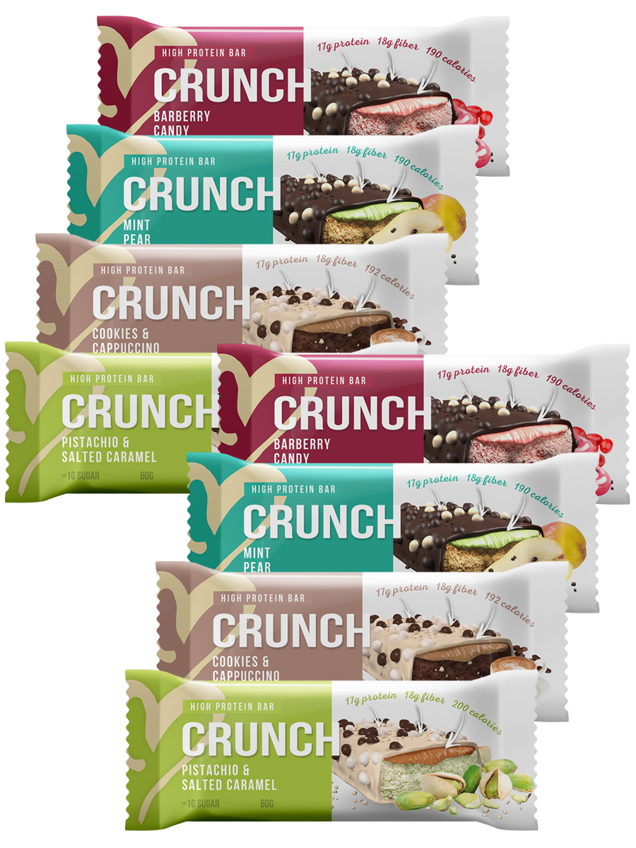 фото Ассорти протеиновый 4х-слойный батончик crunch bar, 8шт по 60г bootybar