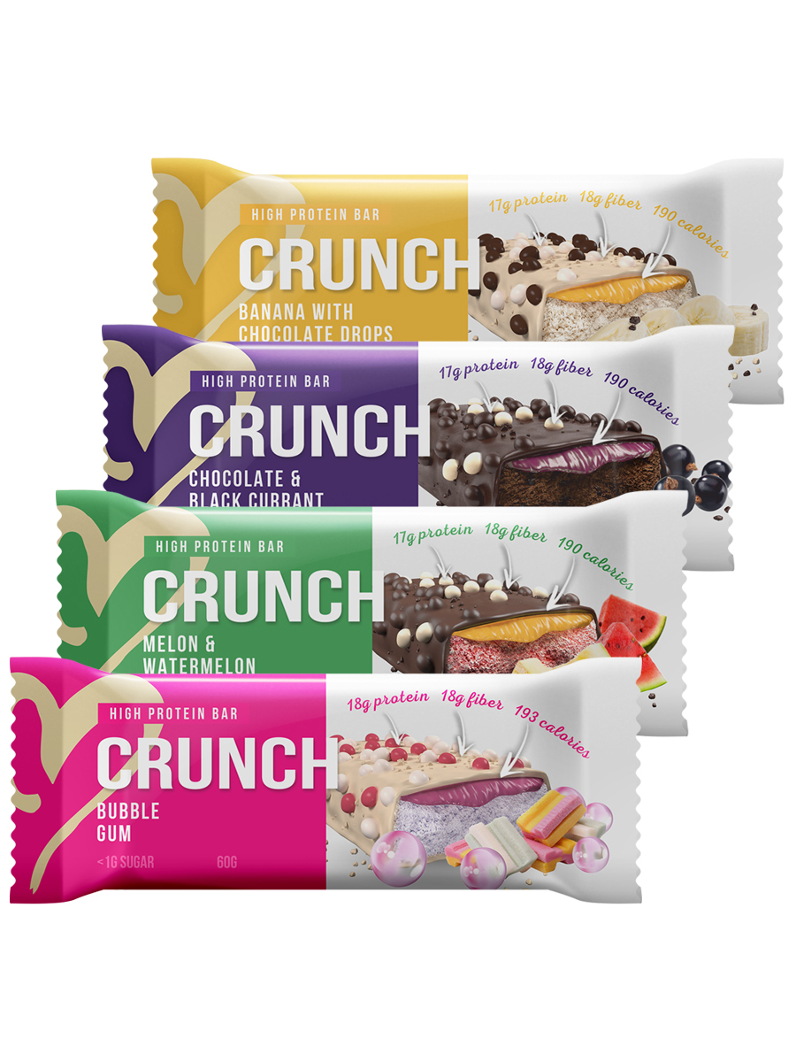 фото Ассорти протеиновый 4х-слойный батончик crunch bar, 4шт по 60г bootybar