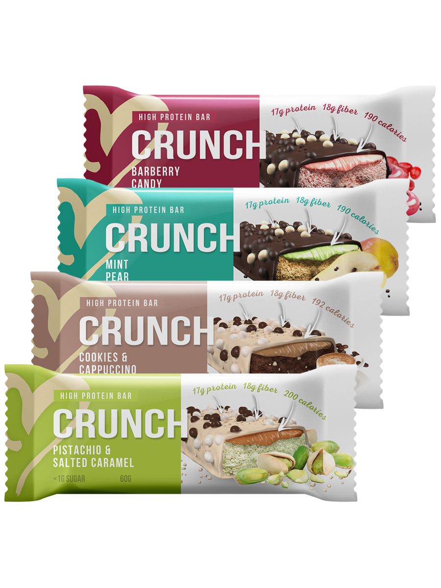 

Ассорти Протеиновый 4х-слойный батончик Crunch Bar, 4шт по 60г