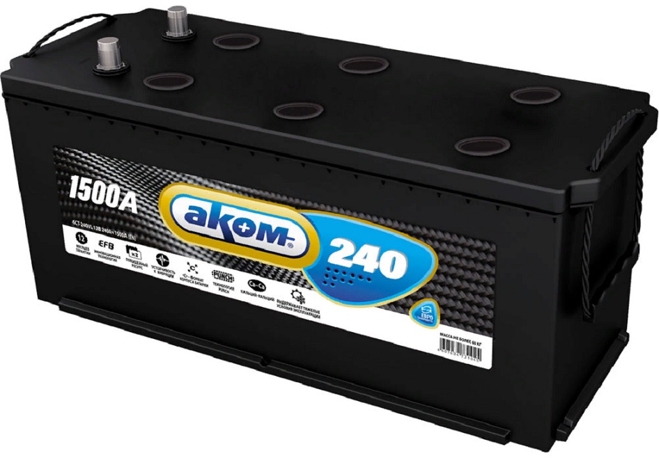 

Аккумулятор АКОМ (Akom) EFB 240 А/ч 1500 А пр.пол. (3) Евро авто (518х274х242)