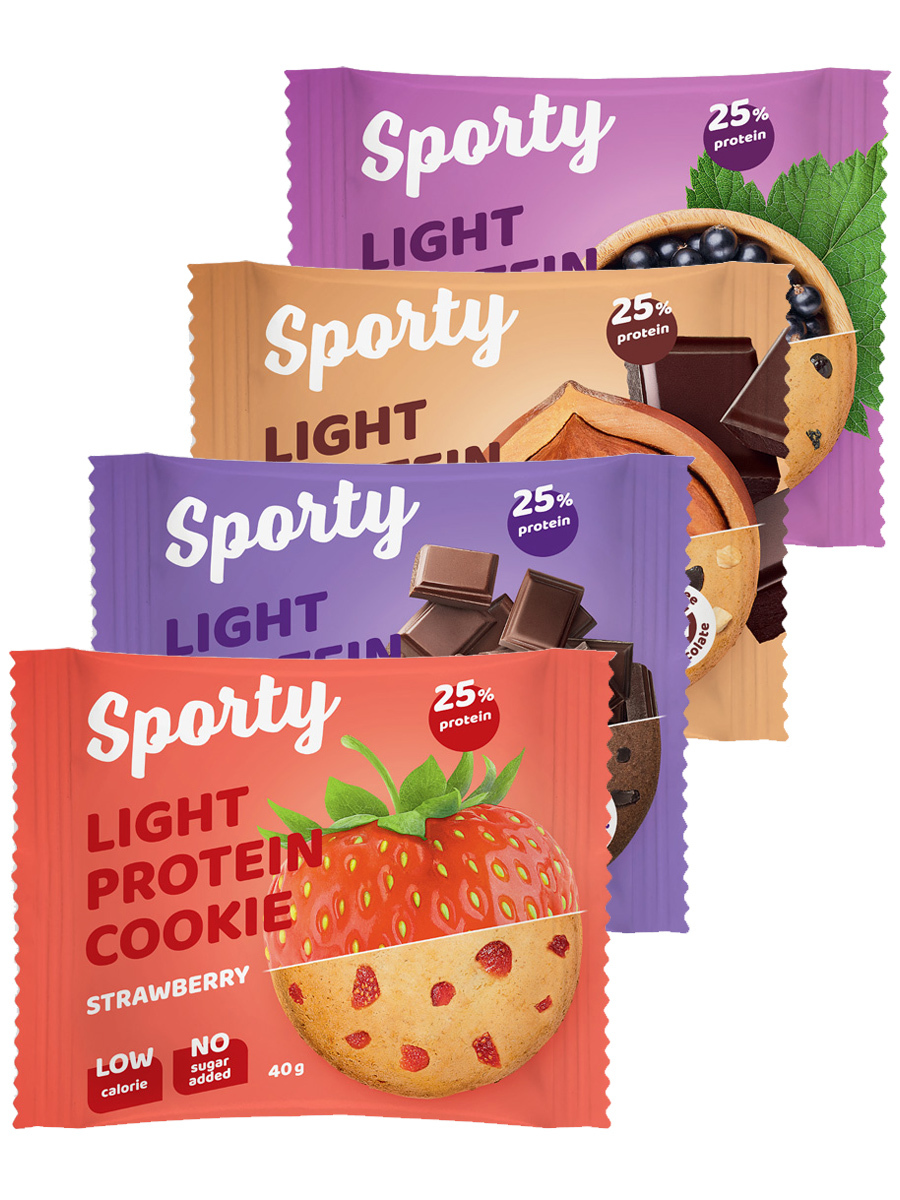 Sporty Protein Light Ассорти 4шт по 40г (Фундук, Смородина, Шоколад, Клубника)