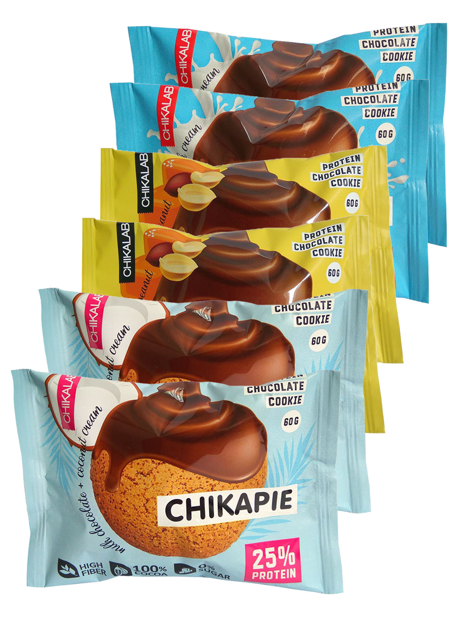 фото Chikalab протеиновое печенье chikapie с начинкой, ассорти 6шт по 60г