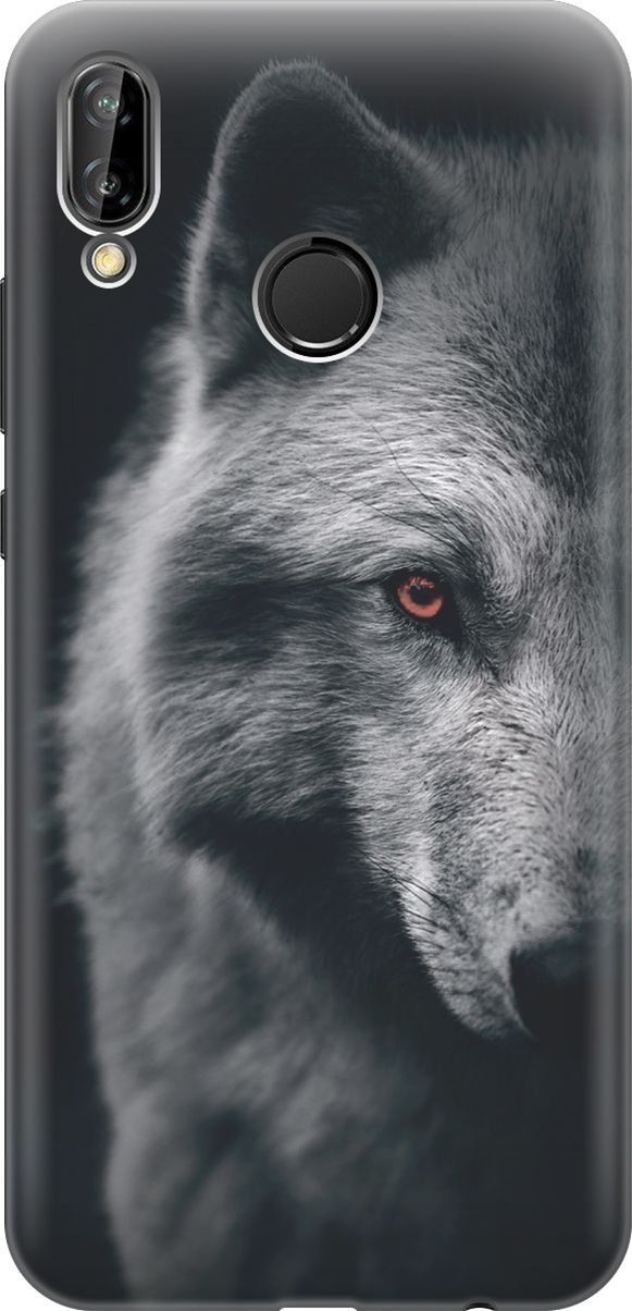 

Чехол на Huawei P20 Lite/Nova 3e "Красноглазый волк", Красный;серый, 6550