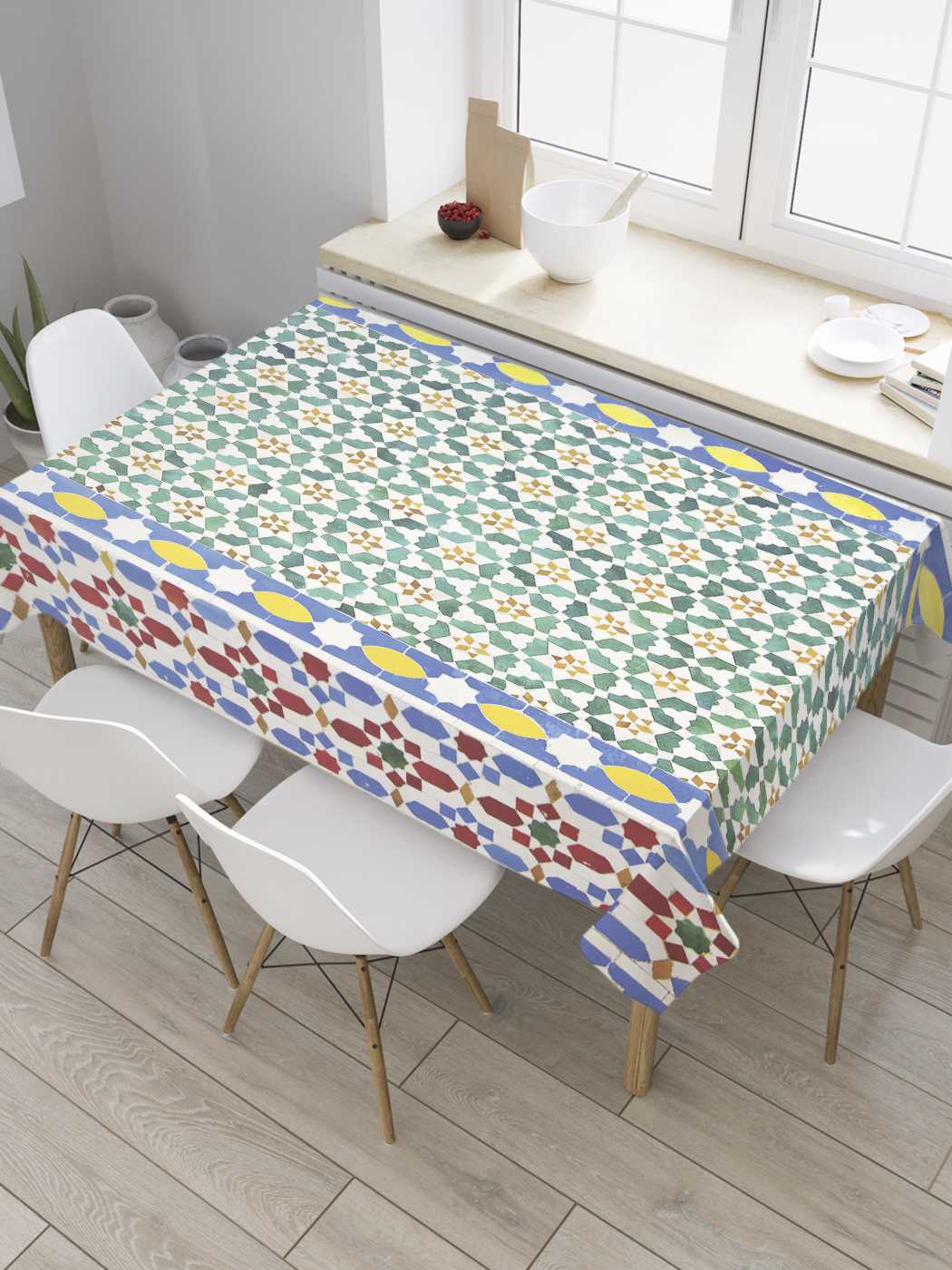 

Скатерть прямоугольная JoyArty "Цветной орнамент" из сатена, 120x145 см, Коричневый, Цветной орнамент