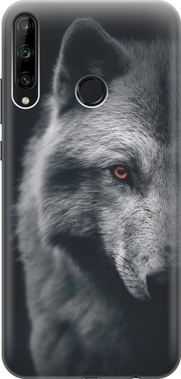 

Чехол на Honor 9C/Huawei P40 Lite E "Красноглазый волк", Красный;серый, 6412