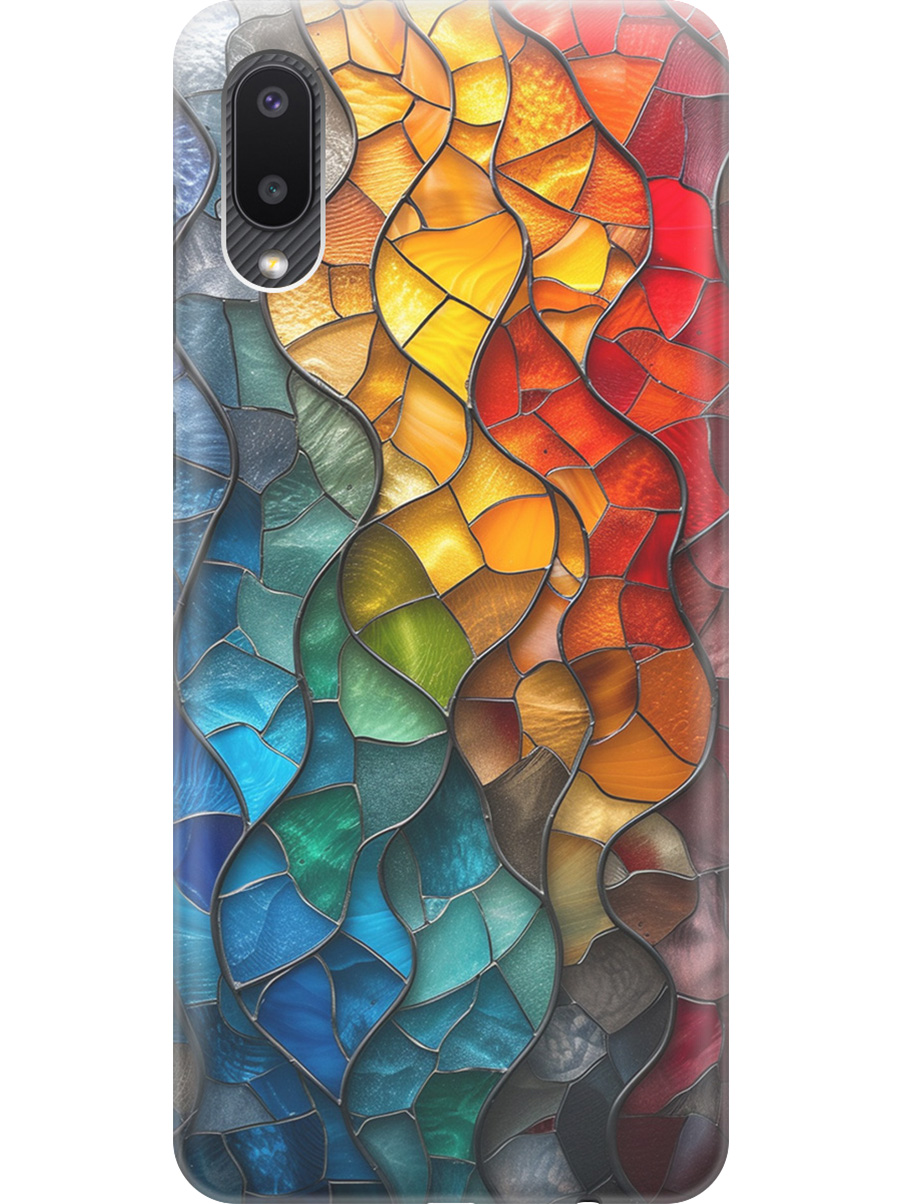 

Силиконовый чехол на Samsung Galaxy A02 с принтом "Разноцветный витраж", Прозрачный;желтый;синий;черный, 724352131
