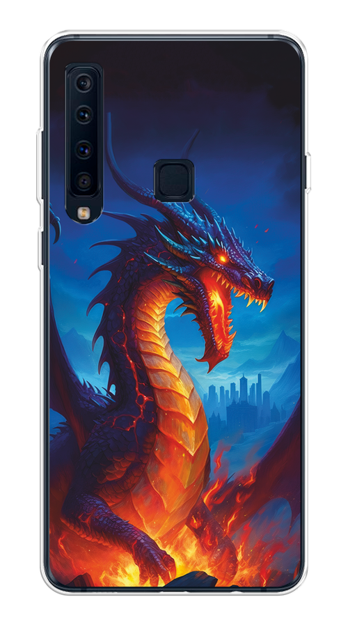 

Чехол на Samsung Galaxy A9 2018 "Дракон над лавой", Оранжевый;коричневый;синий, 26650-1