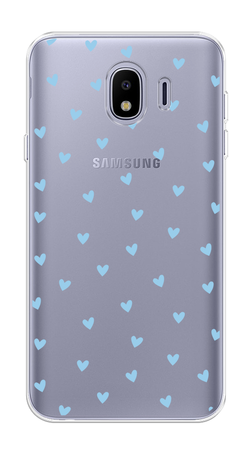 

Чехол на Samsung Galaxy J4 "Голубые сердечки паттерн", Голубой;прозрачный, 26450-1