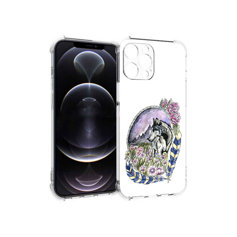 

Чехол MyPads Tocco для Apple iPhone 13 Pro Max нарисованный волк в цветах с перьями, Прозрачный, Tocco