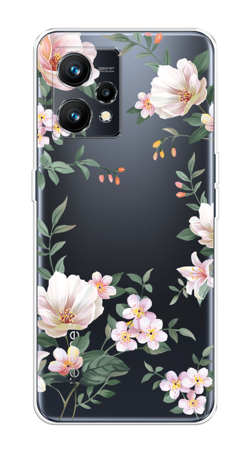 

Чехол на Realme 9 4G "Beautiful white flowers", Бежевый;зеленый, 257250-1