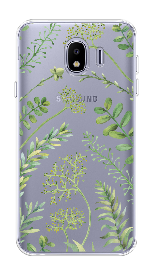 

Чехол на Samsung Galaxy J4 "Green Leaves", Зеленый;прозрачный, 26450-1