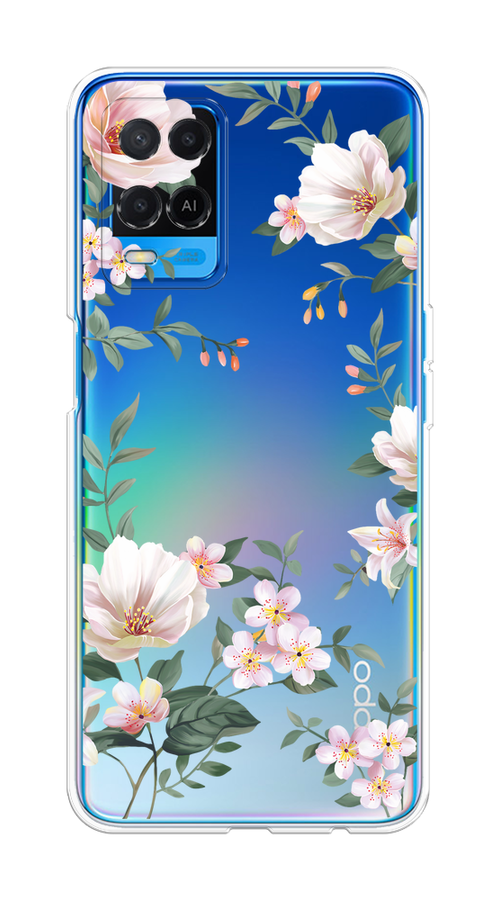 

Чехол на Oppo A54 "Beautiful white flowers", Бежевый;зеленый, 256150-1