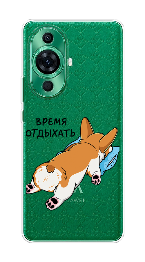 

Чехол на Huawei Nova 11 Pro "Корги отдыхает", Черный;коричневый;голубой, 6121350-1