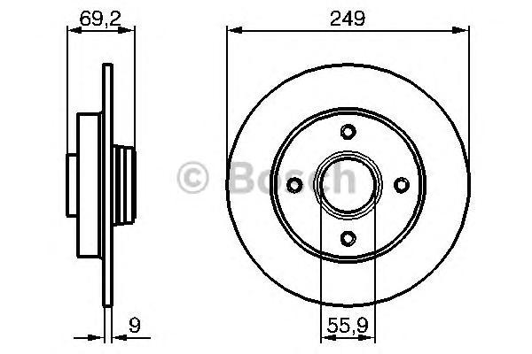 

Тормозной диск Bosch задний 249x9 мм 4 отверстия 986479255