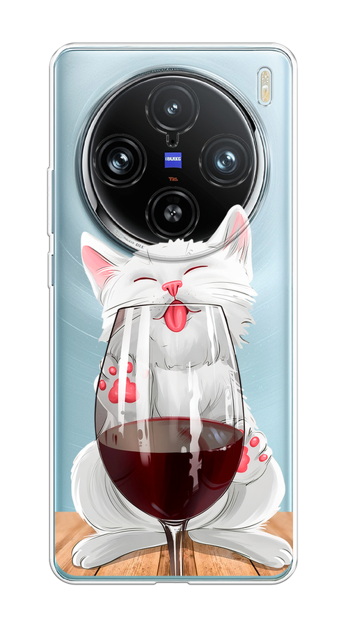 

Чехол на Vivo X100 Pro "Кот с бокалом", Прозрачный;белый;красный, 2611850-1