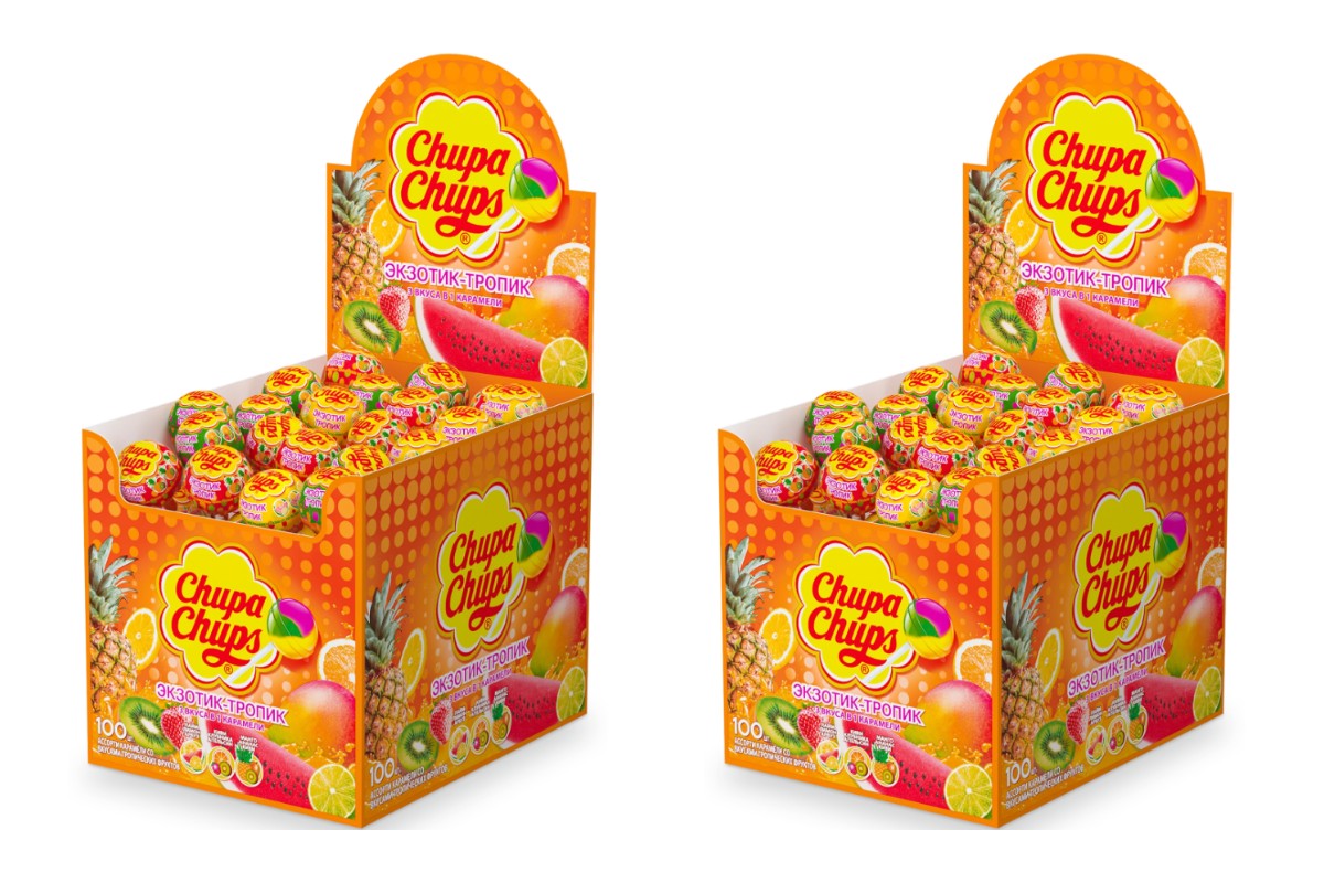 Карамель Chupa Chups Тропик Экзотик, 100 шт х 2 упаковки