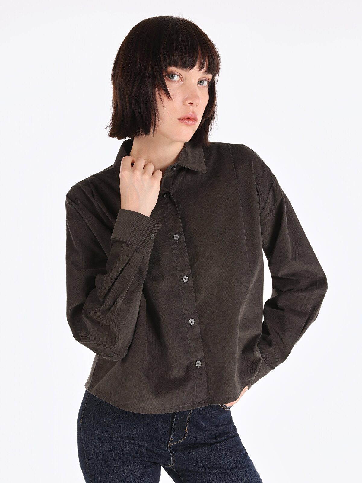 

Рубашка женская Colin's CL1065835 серая M/L, Серый, CL1065835