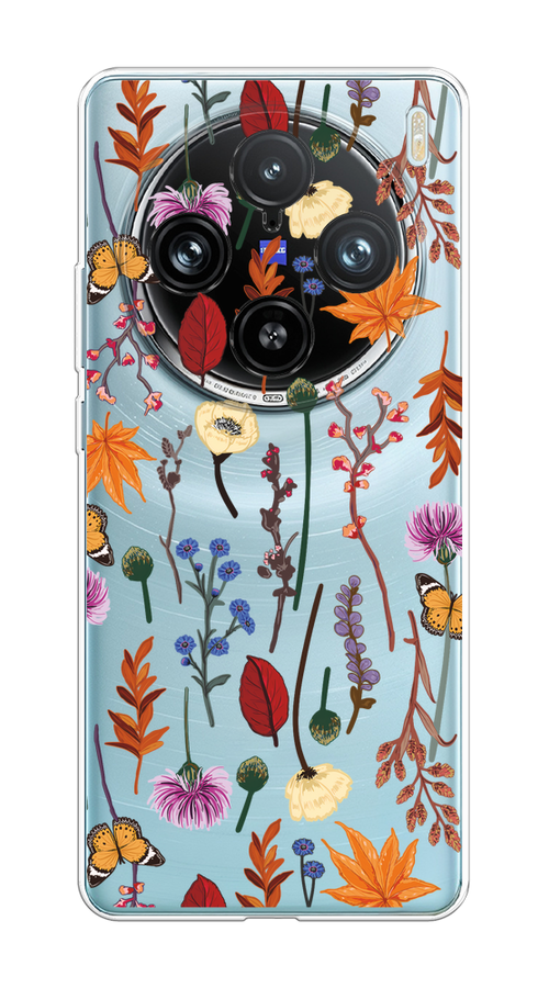 

Чехол на Vivo X100 Pro "Orange Purple flowers", Оранжевый;красный;розовый;желтый;прозрачный, 2611850-1