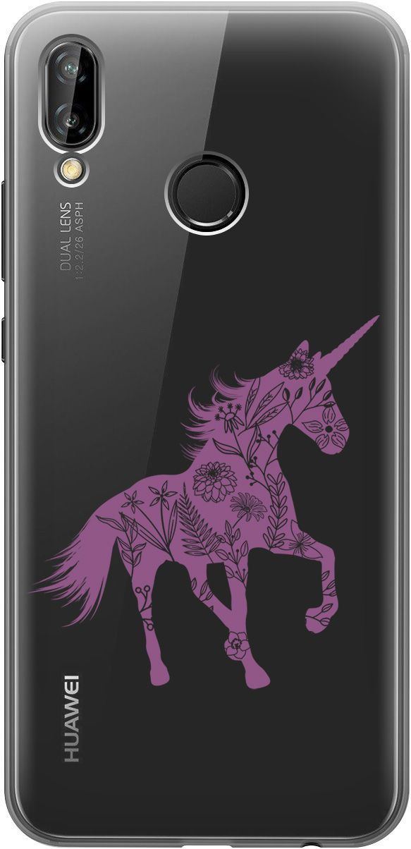 

Чехол на Huawei P20 Lite/Nova 3e "Floral Unicorn" прозрачный, Прозрачный;фиолетовый, 5251